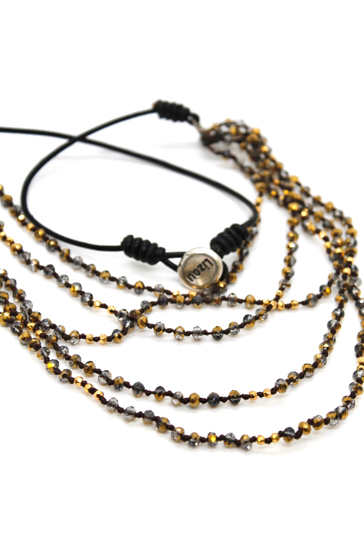 Semi Precious Stone Multi Strand Short Necklace - NLS-Gold