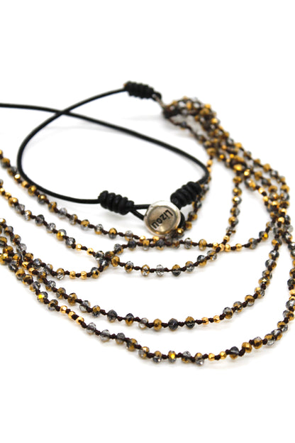 Semi Precious Stone Multi Strand Short Necklace - NLS-Gold