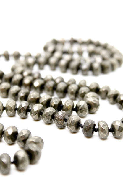 Hand-Knotted Long Faceted Pyrite Beaded Necklace - NL-PY