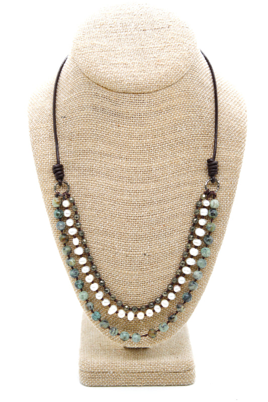 Semi Precious Stone Multi Strand Short Necklace - N4-022