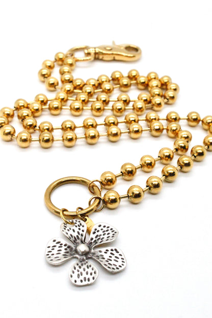 Dotted Flower Pendant Convertible Gold Chain Necklace