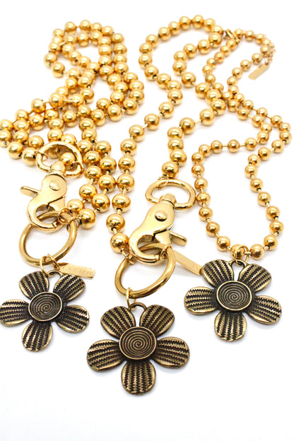 Antique Bronze Flower Pendant Convertible Gold Chain Necklace