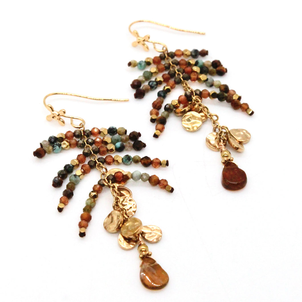 Semi Precious Mini Stone and Gold Charm Dangle Earrings - E4-324