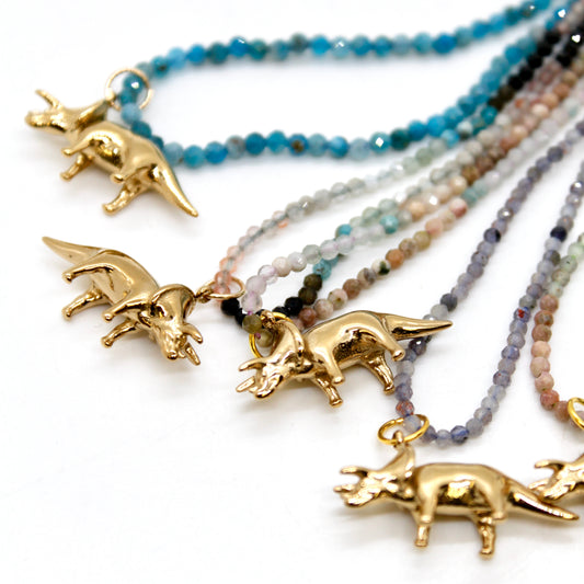 Museum Dinosaur Mini Stone Gold Charm Necklace