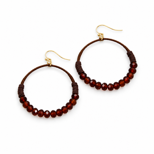 Crystal Beaded Hoop Earrings - E001-Brown