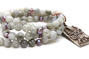 Luxury Labradorite and Crystal Bracelet with Durga Pendant -The Buddha Collection- BL-Smoke-SL