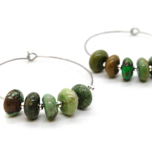 Load image into Gallery viewer, African Turquoise Silver Hoop Earrings E7-010 -Stone Collection-
