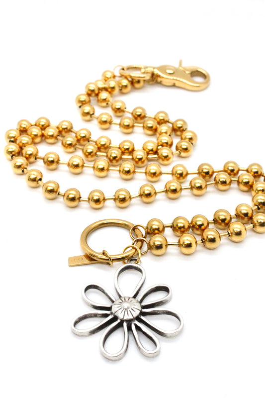 Open Daisy Outline Pendant Convertible Gold Chain Necklace