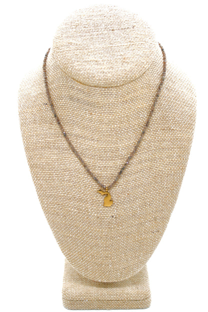 Michigan State Mini Stone Gold Charm Necklace
