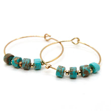 Load image into Gallery viewer, Natural Turquoise Gold Hoop Earrings E7-007G -Stone Collection-
