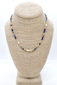 Lapis and Freshwater Pearl Necklace -French Flair Collection-