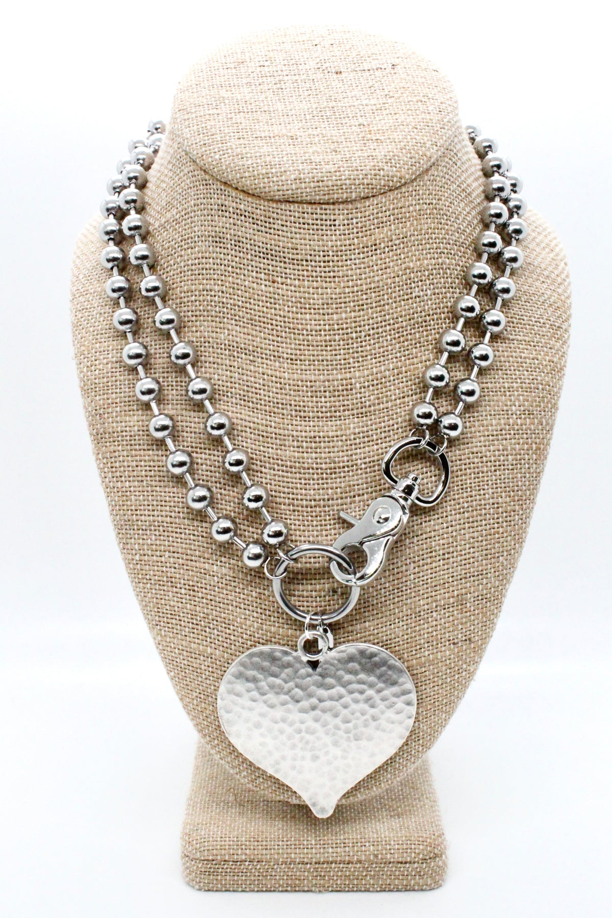 Large Hammered Heart Convertible Silver Chain Necklace