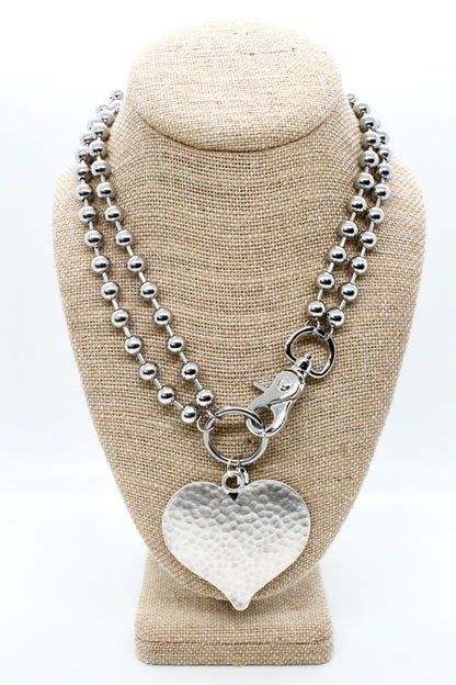 Large Hammered Heart Convertible Silver Chain Necklace