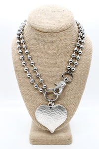 Large Hammered Heart Convertible Silver Chain Necklace