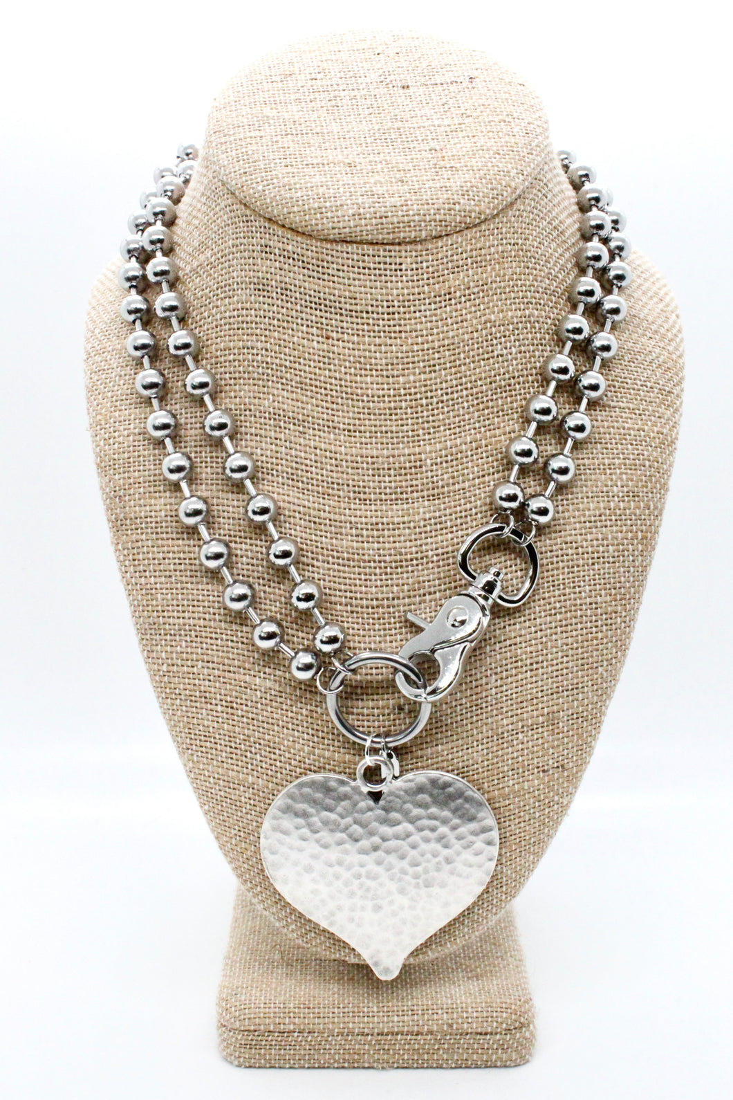Large Hammered Heart Convertible Silver Chain Necklace