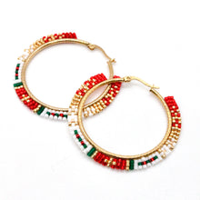 Load image into Gallery viewer, Beautiful Red and Green Japanese Seed Bead Hoop Earrings -Seeds Collection-
