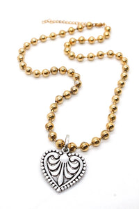 Single Gold Plate Ball Chain Necklace with Small Heart Charm N2-S229g -The Classics Collection-