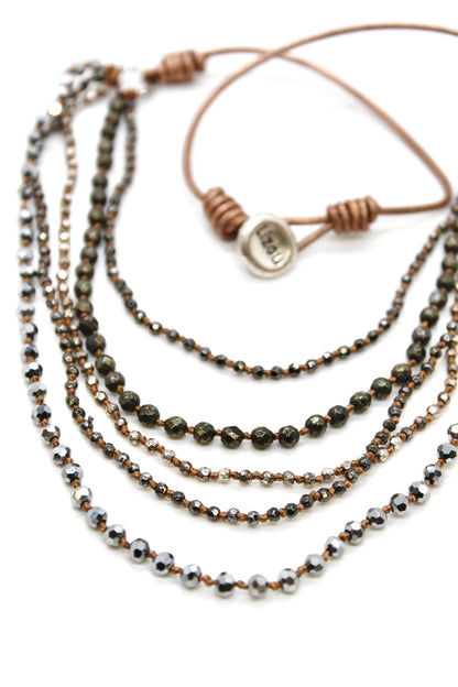 Semi Precious Stone Multi Strand Short Necklace - NLS-Precious