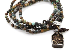 Delicate Faceted African Turquoise Bracelet with Small Ganesh Charm -The Buddha Collection- BL-Amazon-3G1