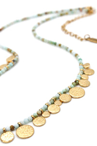 Short Mini Gold Disc Charm Amazonite Necklace - N2-2612A