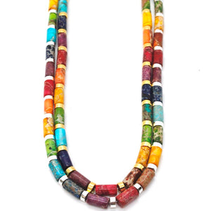 Multi Color Stone and Short Beaded Necklace