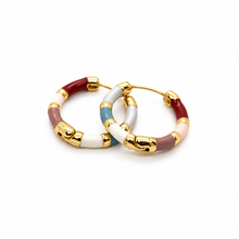 Load image into Gallery viewer, Enamel and Gold Huggie Earrings  - E4-459D
