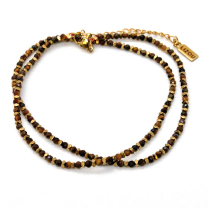 Mini Gold Nugget and Faceted Stone Single Strand Necklace - N2-2618