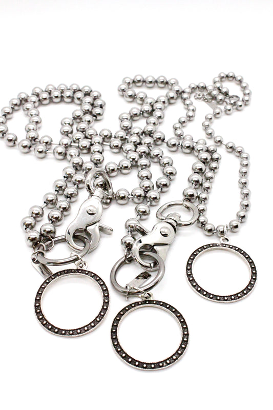 Antique Silver Circle Pendant Convertible Silver Chain Necklace