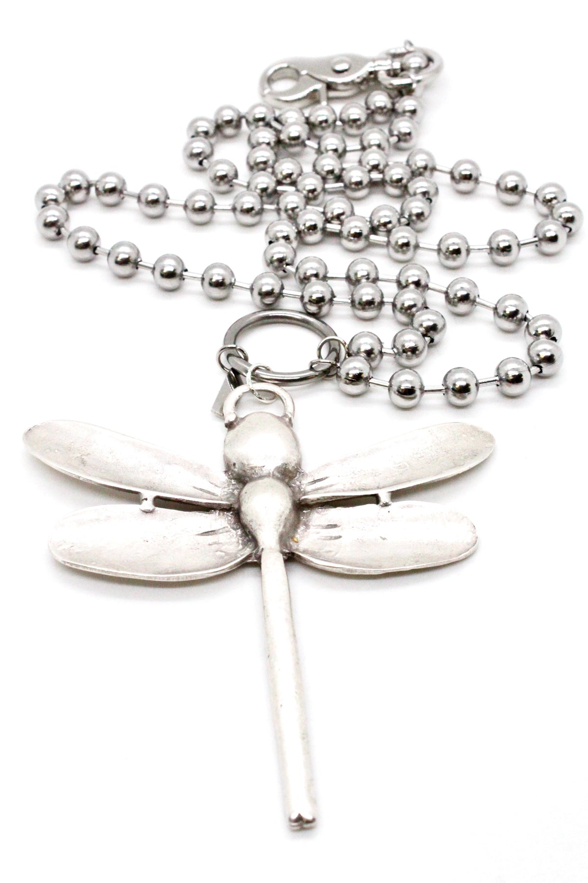 Large Dragonfly Pendant Convertible Silver Chain Necklace
