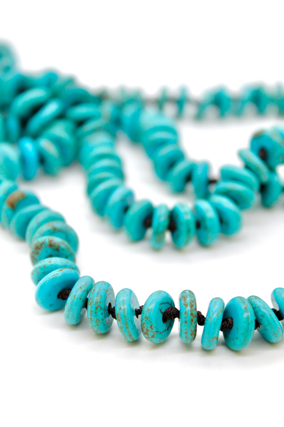 Hand-Knotted Long Thin Turquoise Rondelle Beaded Necklace - NL-RTQ