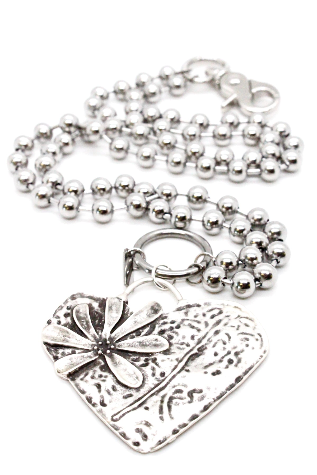 Heart Flower Pendant Convertible Silver Chain Necklace