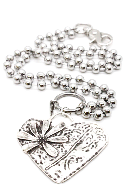 Heart Flower Pendant Convertible Silver Chain Necklace