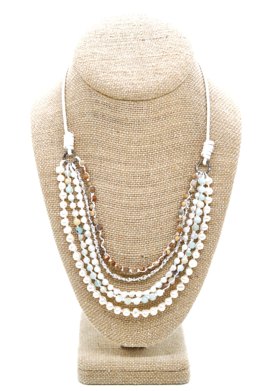 Semi Precious Stone Multi Strand Short Necklace - N4-024
