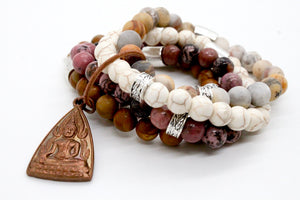 Semi Precious Stone Chunky Bracelet with Reversible Copper Buddha Charm -The Buddha Collection- BL-M51-C1