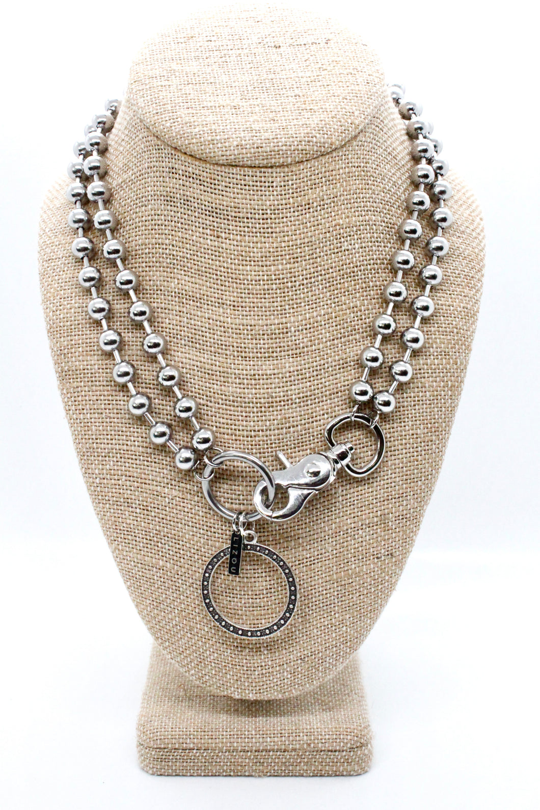 Antique Silver Circle Pendant Convertible Silver Chain Necklace