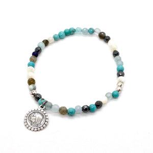 Turquoise Mix Bracelet with Sterling Charms -French Medals Collection-