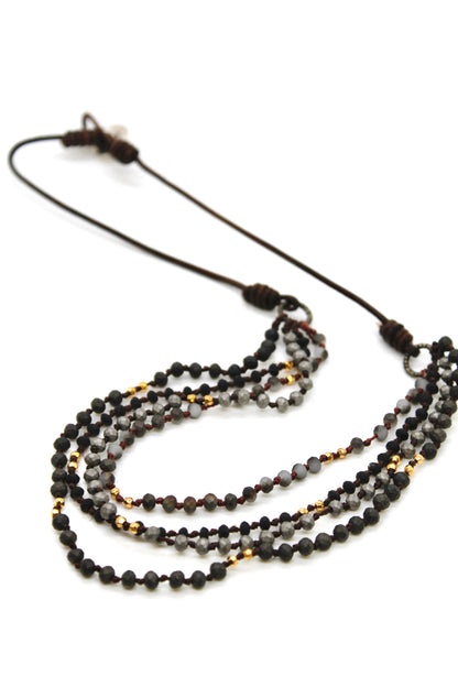 Semi Precious Stone Multi Strand Short Necklace - NLS-057