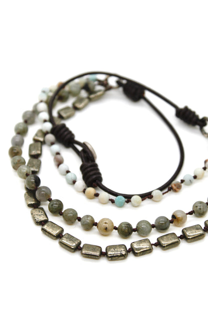 Semi Precious Stone Multi Strand Short Necklace - N4-001