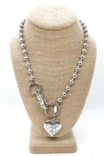 Load image into Gallery viewer, Double Heart Locket Charm Necklace Silver Chain Claw Clasp
