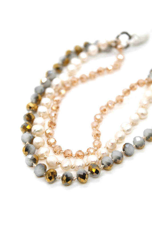 Semi Precious Stone Multi Strand Short Necklace - N4-015