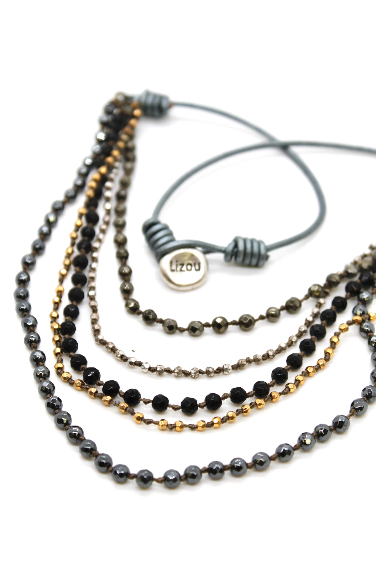 Semi Precious Stone Multi Strand Short Necklace - NLS-Viper