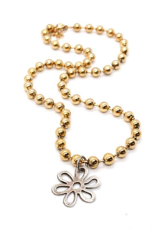 Single Gold Plate Ball Chain Necklace with Fun Flower Charm N2-S266S1g -The Classics Collection-