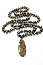 Load image into Gallery viewer, Long Buddha Charm Necklace on Pyrite or African Turquoise -Buddha Collection-
