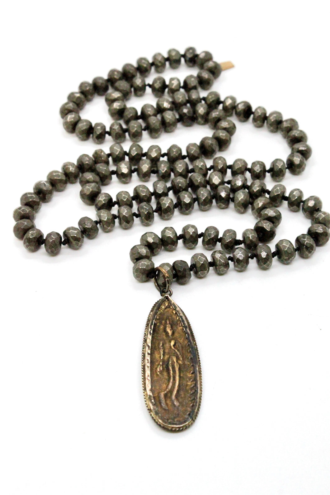 Long Buddha Charm Necklace on Pyrite or African Turquoise -Buddha Collection-