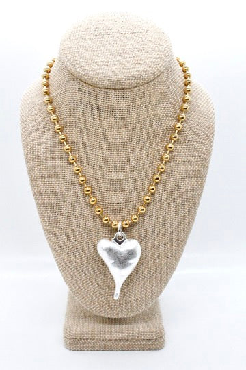 Heavy Silver Heart Pendant Convertible Gold Chain Necklace
