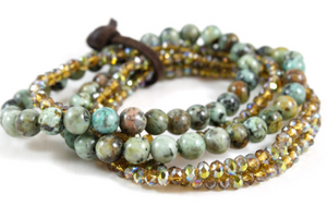 African Turquoise and Crystal Luxury Stack Bracelet - BL-Cypress