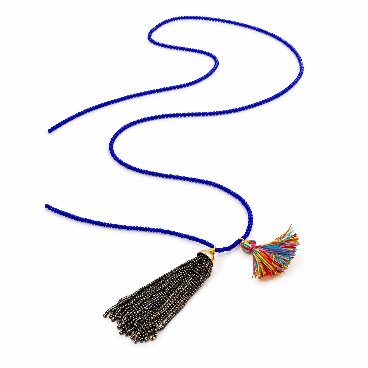 Metal Tassel Blue Beaded Necklace -The Classics Collection- N2-691