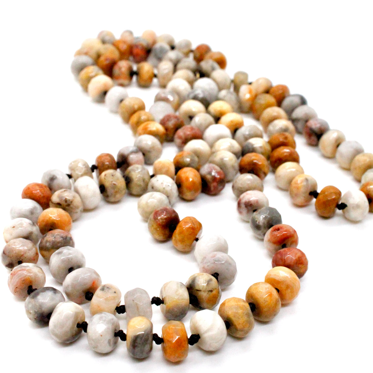 Hand-Knotted Long Crazy Lace Agate Bead Necklace - NL-CLA