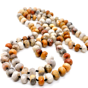 Hand-Knotted Long Crazy Lace Agate Bead Necklace - NL-CLA