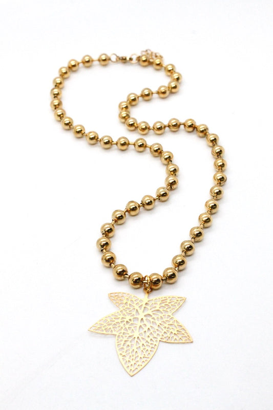 Single Gold Plate Ball Chain Necklace with Filigree Leaf N2-S260L -The Classics Collection-